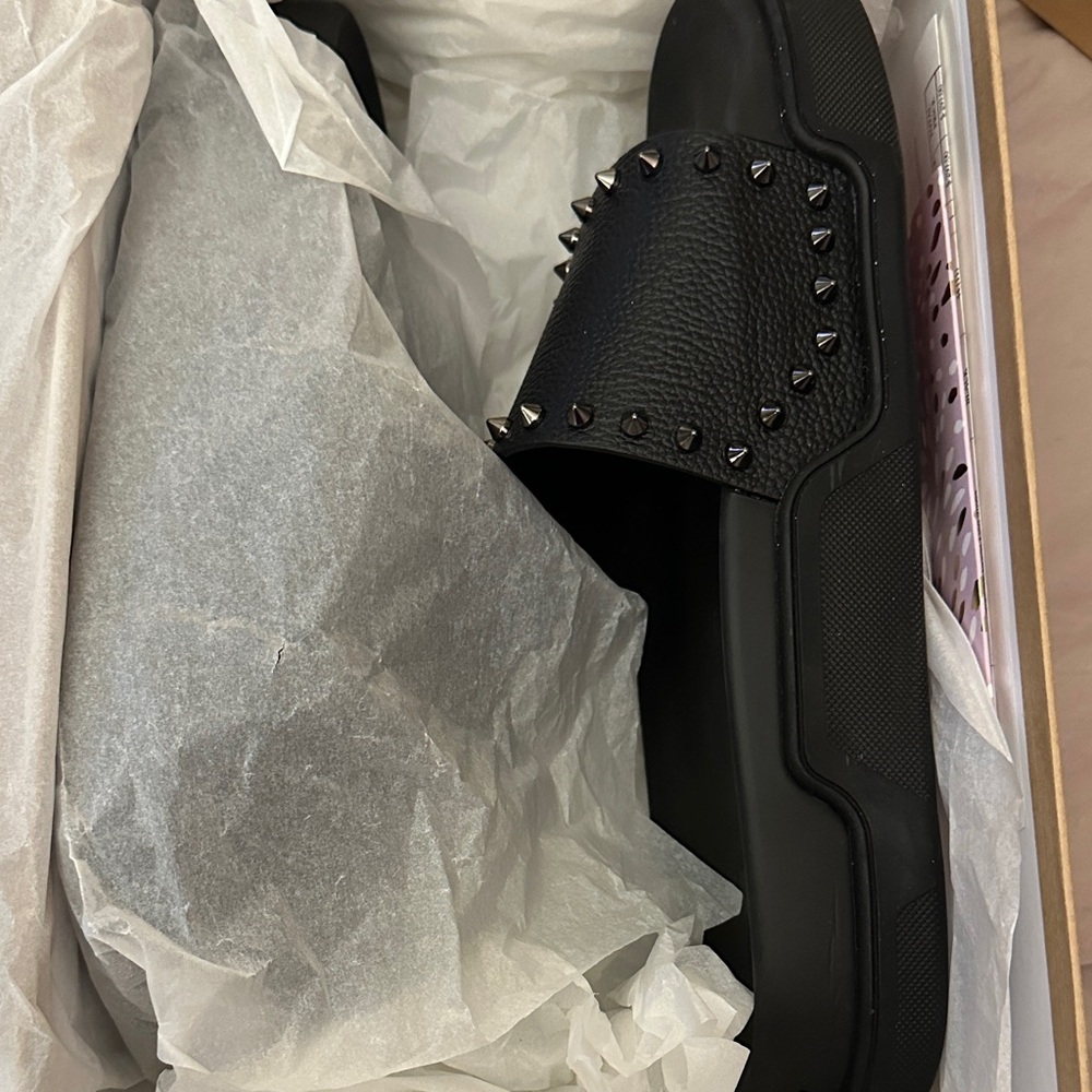 Men’s Automatic Designer Black Studded Slip-On slides-Christian Louboutin